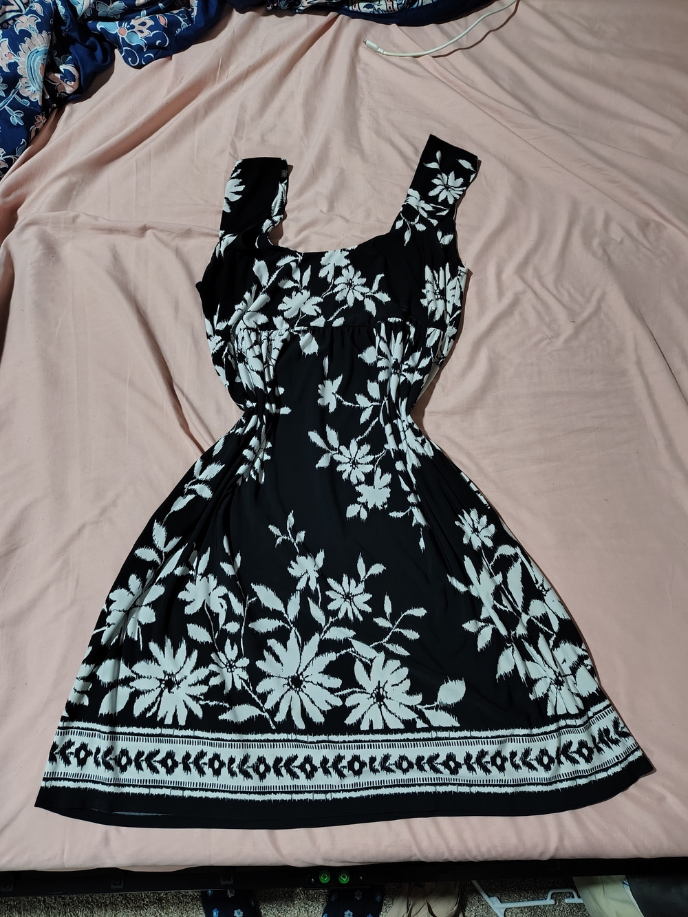 dressbarn Black Midi Dress with Ivory Floral Pattern